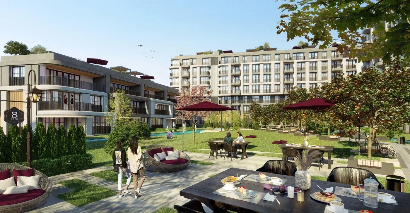 حیاط سبز و استخر مجتمع Sinpaş Boulevard در سفاکوی، منطقه کوچک‌چکمجه