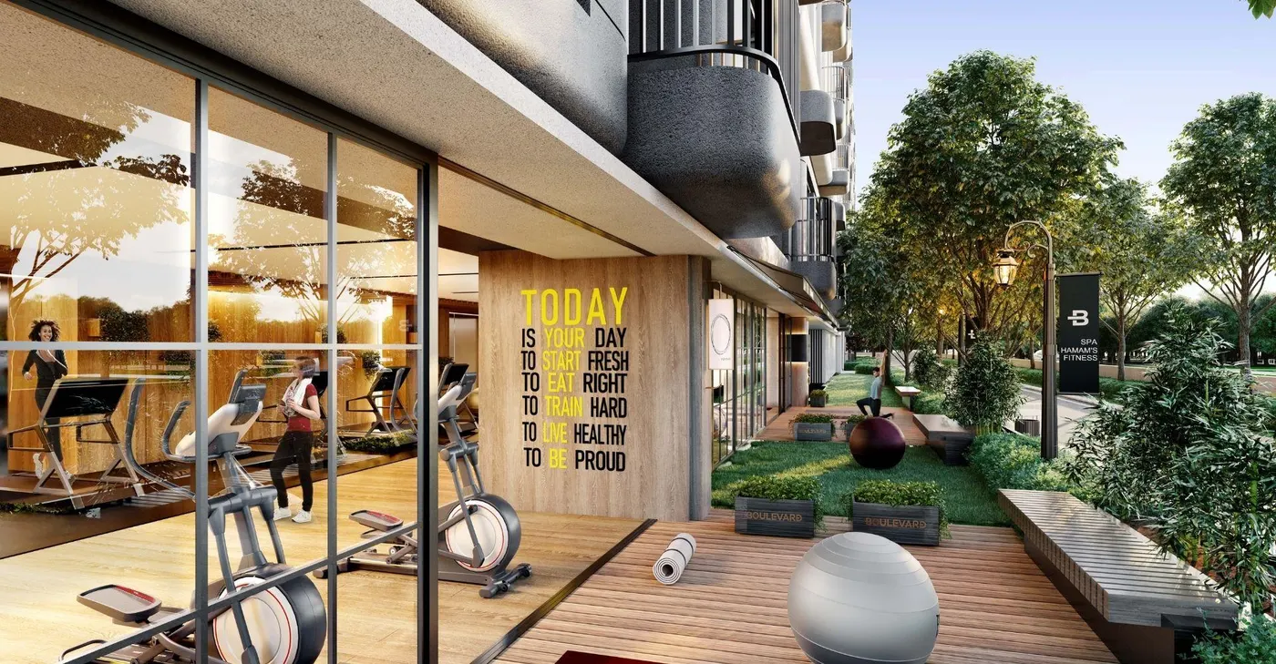 Gym and exercise area in the garden of the Sinpaş Boulevard Sefaköy complex
