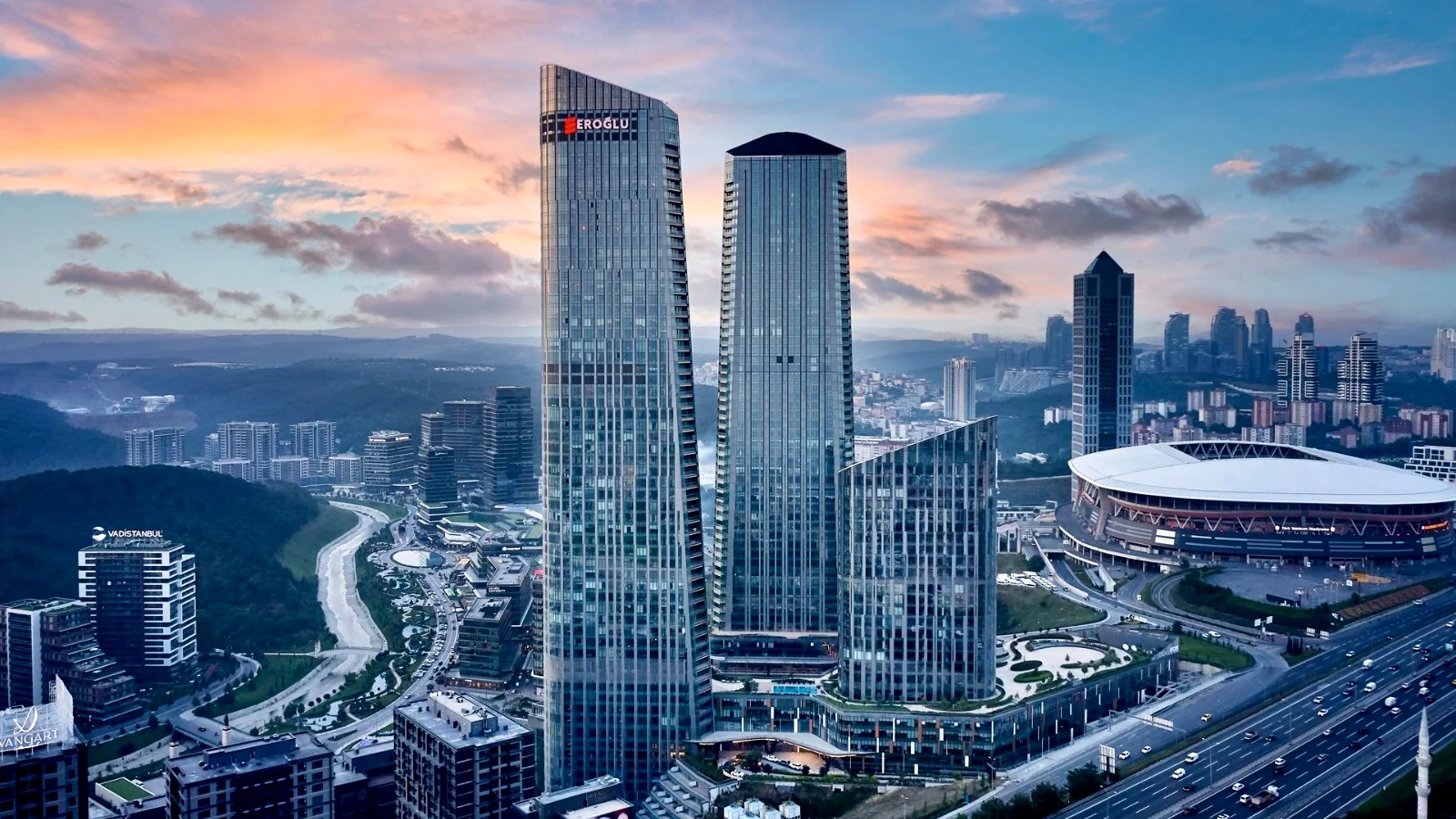 Galatasaray stadium next to the Vadistanbul towers in northern Istanbul